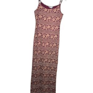 Windsor Y2K VTG Maxi Dress Burgundy Gold Lace Vamp Dark Romantic Sz Medium HOCO